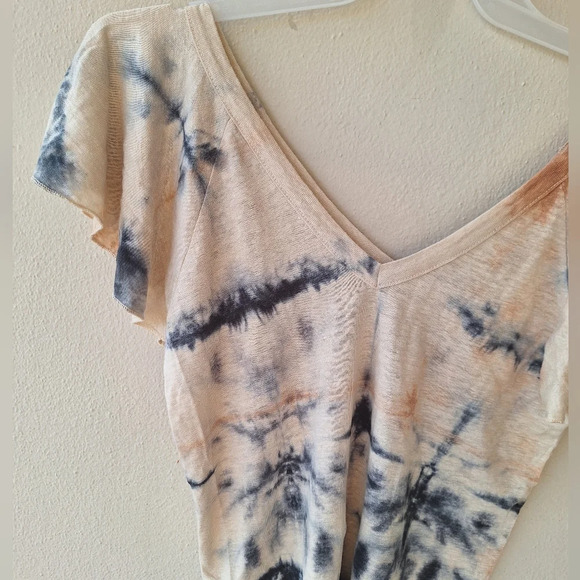 Chaser Black Sands Dye Linen Jersey Double V Reglan Flutter Sleeve Tee Size S - Picture 6 of 7